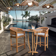 3 Piece Teak Wood Peanut Patio Bar Set, 2 Bar Chairs and 35" Round Miami Bar Table - Chic Teak