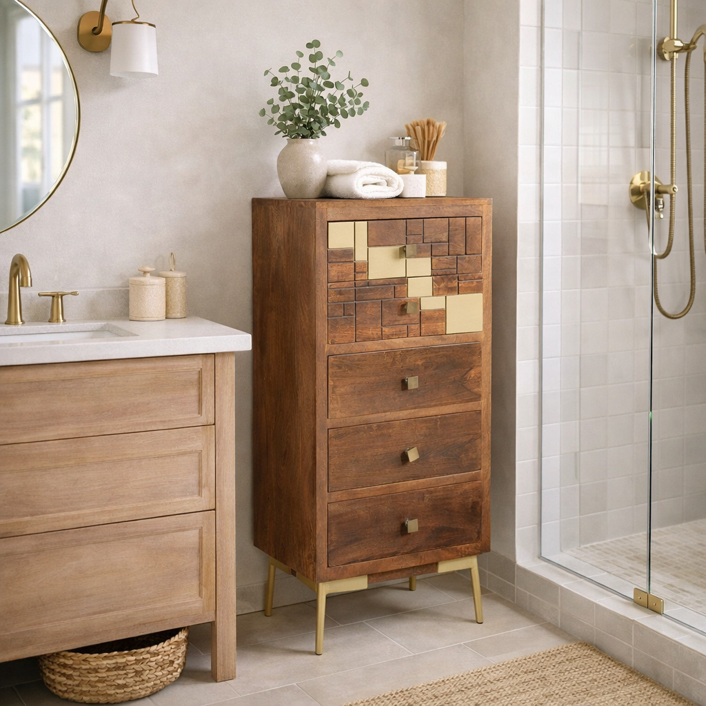 Montevideo Recycled Mango Wood Vertical Chest with 5 Drawers