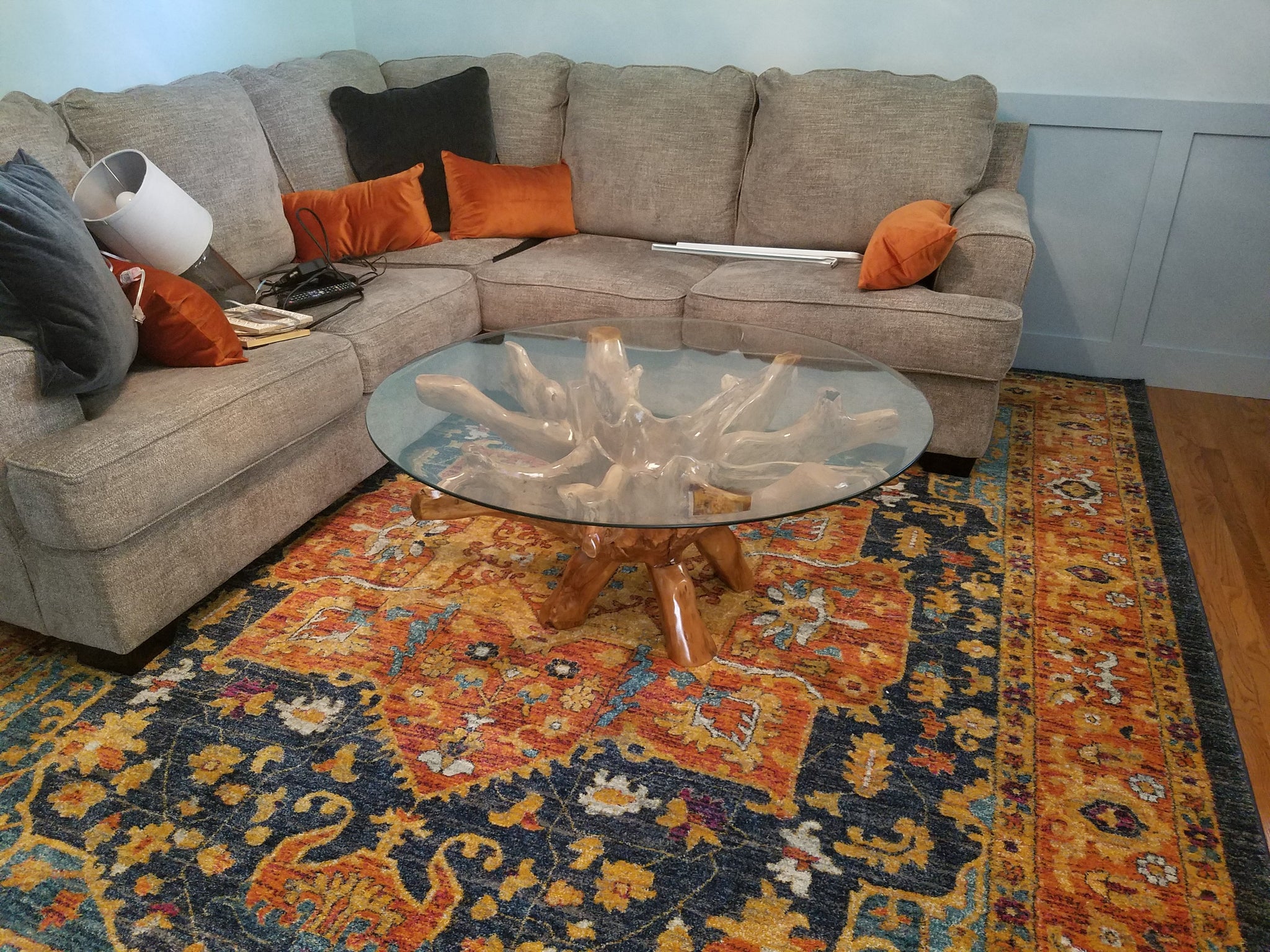 Teak Wood Root Coffee Table Including 55 Inch Round Glass Top by Chic ...