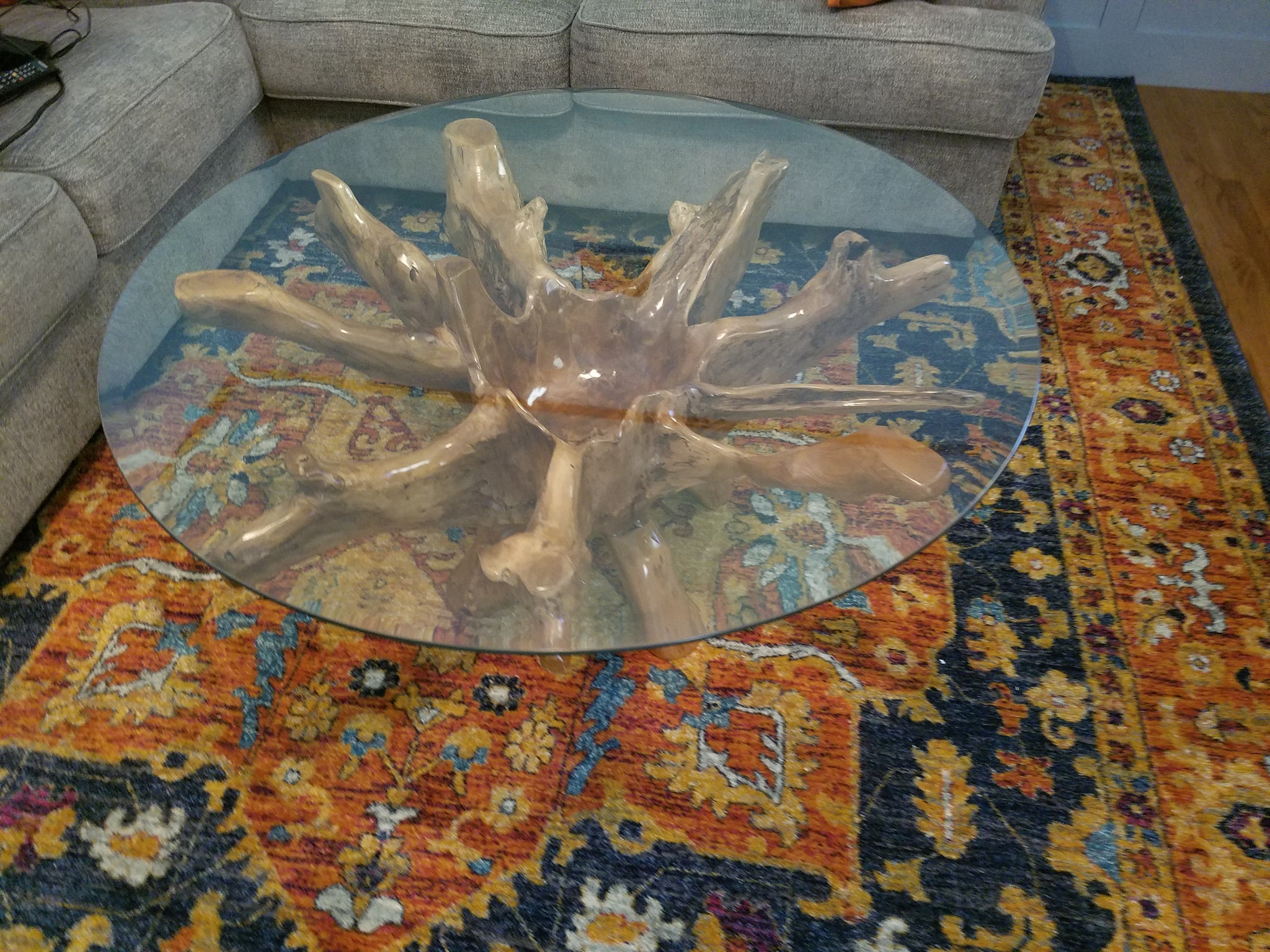 Teak Wood Root Coffee Table Including 43 Inch Round Glass Top by Chic ...