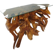 Teak Wood Root Console Table with Glass Top, 48 inches - Chic Teak