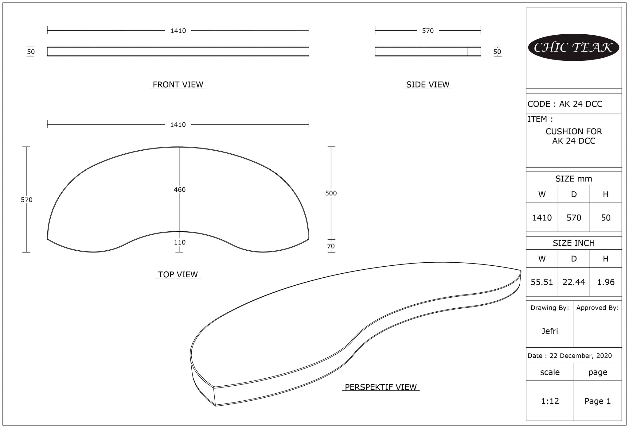 Cushion For Double Peanut Bench by Chic Teak only 115.84