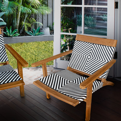 Teak Wood Paris Patio Lounge and Dining Chair, Black & White