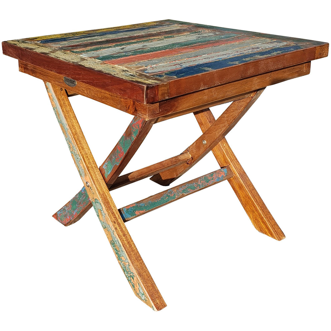 Marina Del Rey Recycled Teak Wood Boat Folding Side Table by Chic