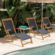 Teak Wood Narmada Outdoor Reclining Patio Steamer Chair - Black - Chic Teak