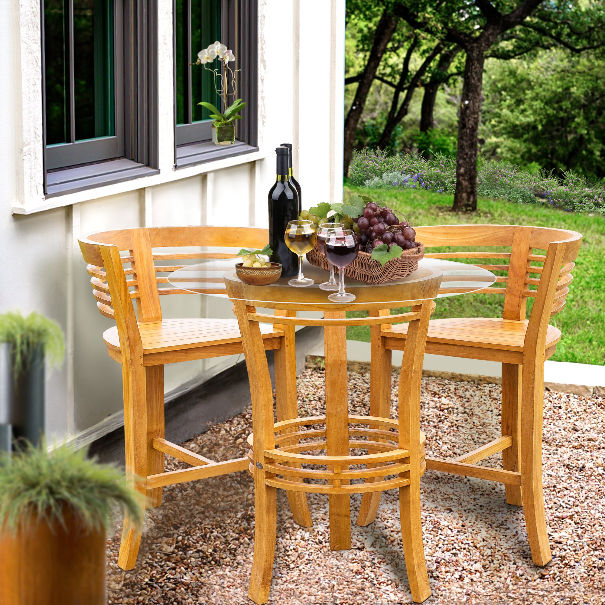 Teak Wood Half Moon Bar Stool