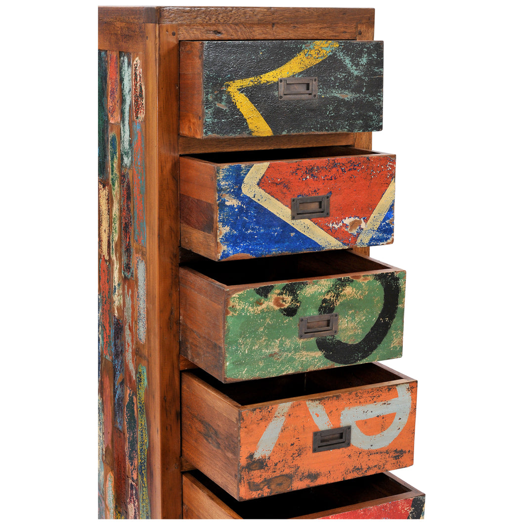Marina del Rey Chest with 6 Vertical Drawers Made From Recycled Teak