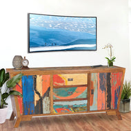 Marina del Rey Cone Shaped Buffet Made From Recycled Teak Wood Boats - 72W x 33H in. - Chic Teak