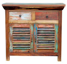 Marina Del Rey Recycled Teak Wood Louvered Linen Cabinet with 2 Doors and 2 Drawers