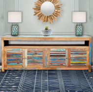 Marina del Rey Chest / Media Center with 4 Doors & Raised Shelf made from Recycled Teak Wood Boats - Chic Teak