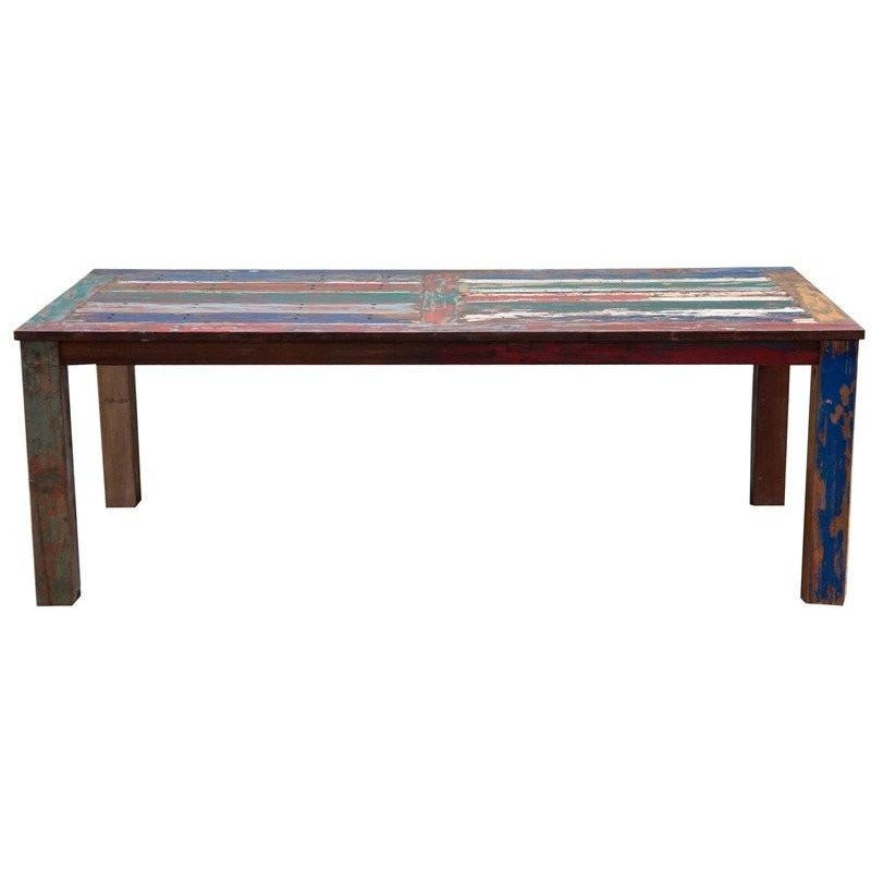 Reclaimed teak wood rustic dining table viking with arch base 94.5