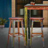 Marina Del Rey Round Recycled Teak Wood Boat Barstool - Chic Teak