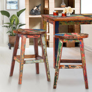 Marina Del Rey Round Recycled Teak Wood Boat Counter Stool - Chic Teak