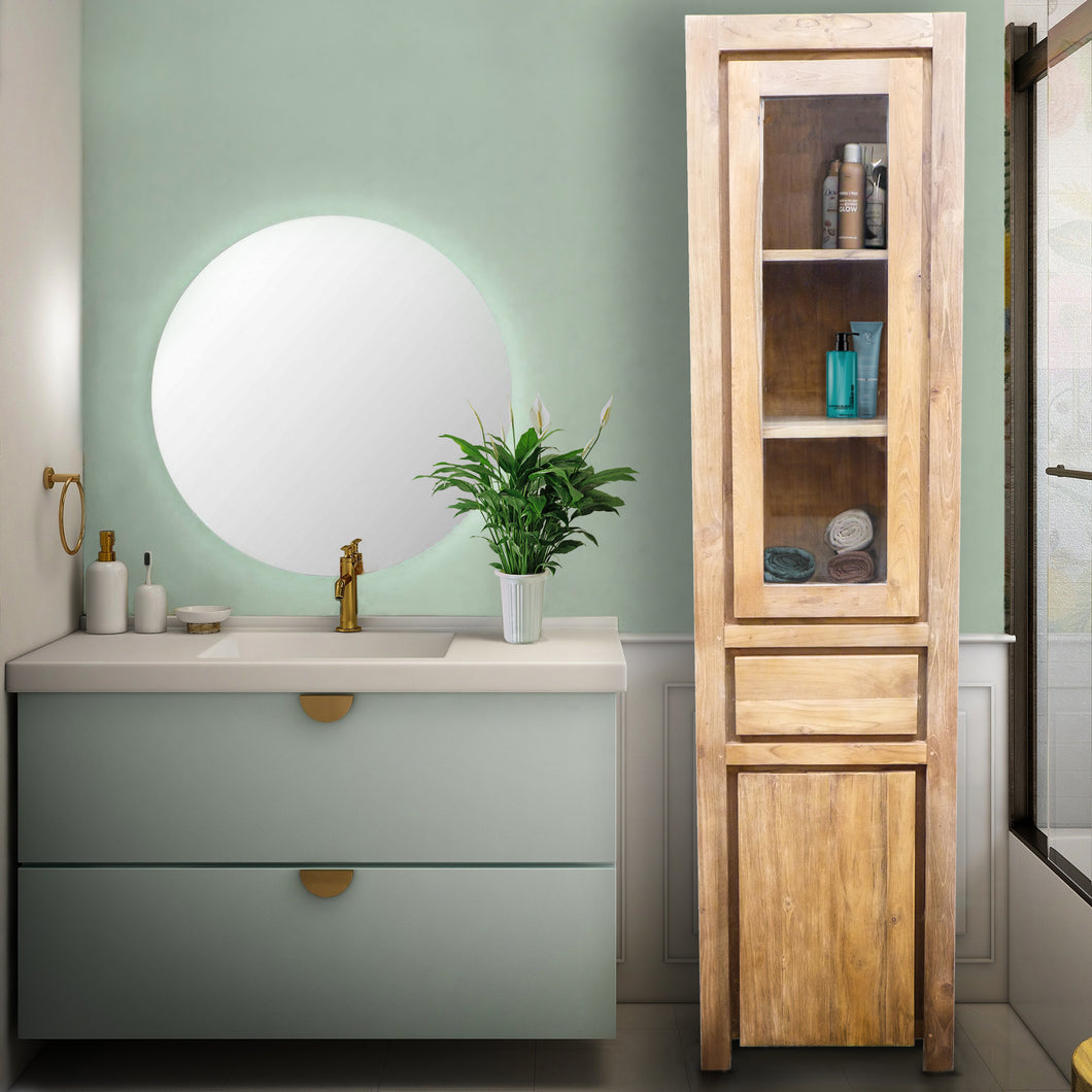 Recycled Teak Wood Singola Vertical Bathroom Linen Cabinet