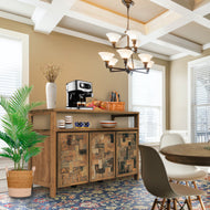 Recycled Teak Wood Mozaik Media Center / Buffet with 3 Wooden Doors - Chic Teak