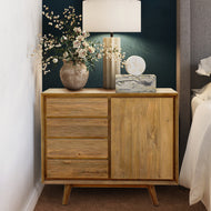 Recycled Teak Wood Retro Chest with 1 Door, 4 Drawers - Chic Teak