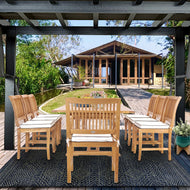 9 Piece Teak Wood Castle Patio Dining Set with Rectangular Extension Table, 6 Side Chairs and 2 Arm Chairs - Chic Teak