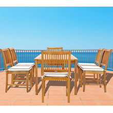 7 Piece Teak Wood Castle 71" Rectangular Large Bistro Dining Set with 6 Side Chairs