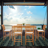 7 Piece Teak Wood Castle 71" Rectangular Large Bistro Bar Set including 6 Barstools - Chic Teak