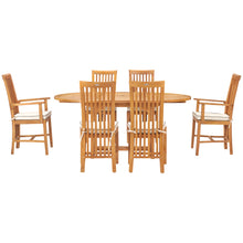 7 Piece Teak Wood Balero Round to Oval Dining Set with 2 Arm Chairs and 4 Side Chairs