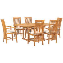 7 Piece Teak Wood Balero Round to Oval Dining Set with 6 Arm Chairs