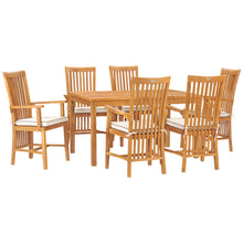 7 Piece Teak Wood Balero 55" Bistro Dining Set with 6 Arm Chairs