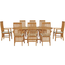 9 Piece Teak Wood West Palm Outdoor Patio Dining Set including Oval Extension Table & 8 Arm Chairs