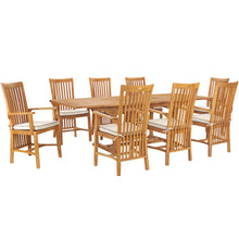 9 Piece Teak Wood Balero Outdoor Patio Dining Set including Rectangular Extension Table & 8 Arm Chairs