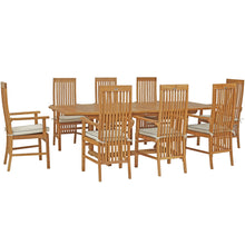 9 Piece Teak Wood West Palm Outdoor Patio Dining Set including Semi-Oval Extension Table & 8 Arm Chairs