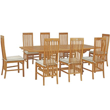 9 Piece Teak Wood West Palm Outdoor Patio Dining Set including Semi-Oval Extension Table & 8 Side Chairs