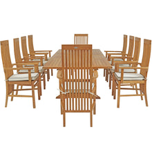 11 Piece Teak Wood West Palm Patio Dining Set including Rectangular Double Extension Table & 10 Arm Chairs