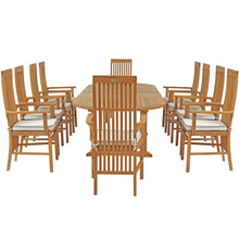 11 Piece Teak Wood West Palm Patio Dining Set including Oval Double Extension Table & 10 Arm Chairs