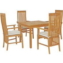 5 Piece Teak Wood West Palm Patio Bistro Dining Set including 35" Table and 4 Arm Chairs