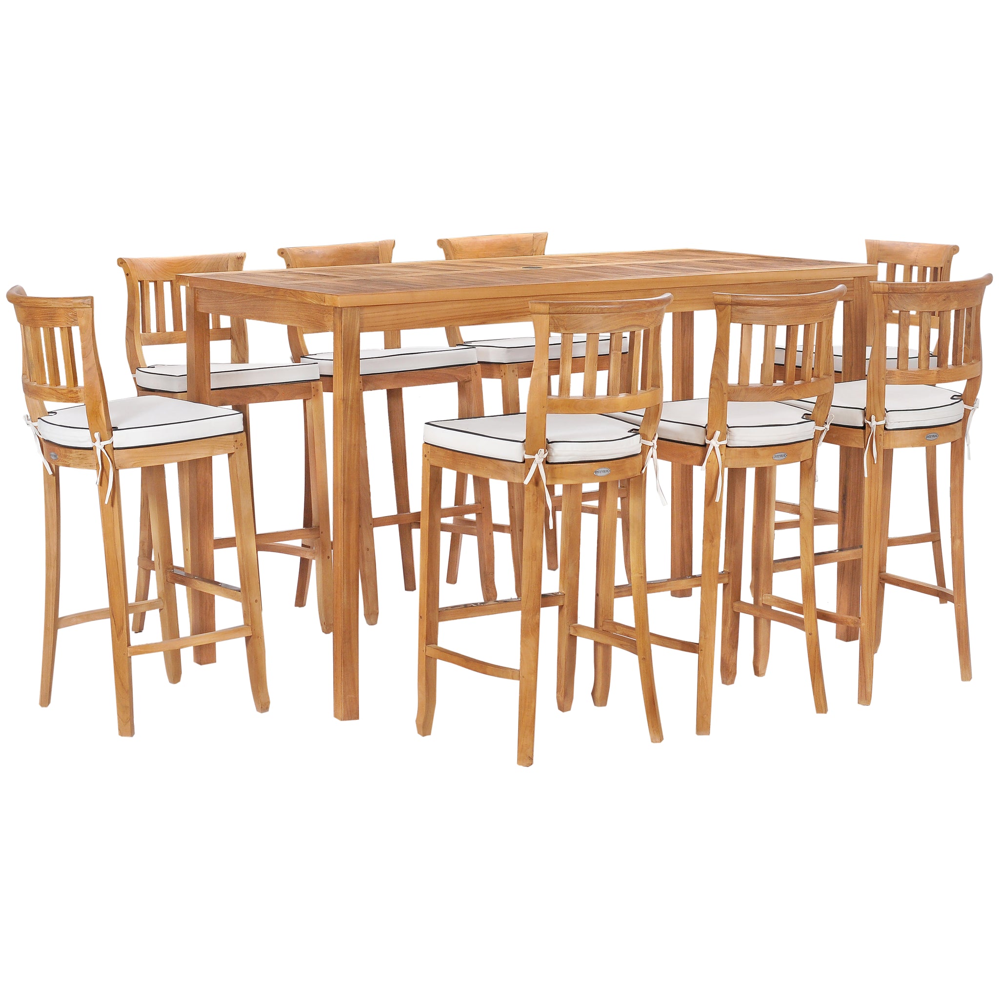 9 Piece Teak Wood Amsterdam 71" Rectangular Bar Set including 8 ...