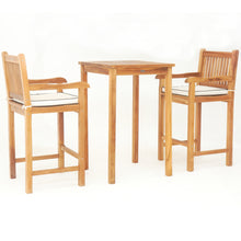 3 Piece Teak Wood Elzas Intimate Bistro Bar Set includes 27" Table and 2 Barstools with Arms