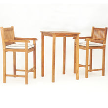 3 Piece Teak Wood Elzas Intimate Bistro Bar Set includes 27" Table and 2 Barstools with Arms
