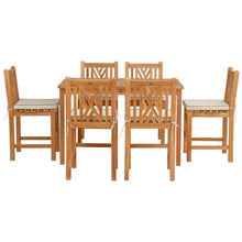 7 Piece Teak Wood Chippendale 55" Rectangular Bistro Counter Dining Set including 6 Counter Stools