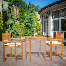 3 Piece Teak Wood Elzas Intimate Bistro Counter Set Including 27" Table and 2 Counter Stools w/ Arms