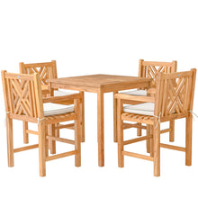 5 Piece Teak Wood Chippendale Bistro Counter Dining Set including 35" Table & 4 Counter Stools w/ Arms