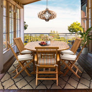 7 Piece Teak Wood Miami Patio Dining Set with Round to Oval Extension Table, 2 Arm Chairs and 4 Side Chairs with Cushions - Chic Teak