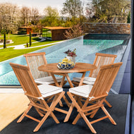 5 Piece Teak Wood California Dining Set with 47" Round Folding Table and 4 Folding Side Chairs - Chic Teak