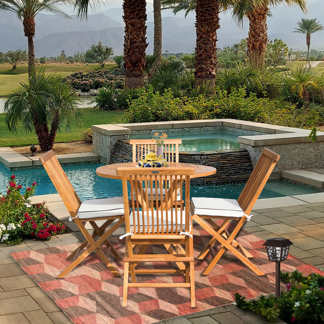 folding patio table and chairs with umbrella 5 Piece Teak Wood California Dining Set with 47" Round Folding Table and 4 Folding Side Chairs by Chic Teak only $1,421.99
