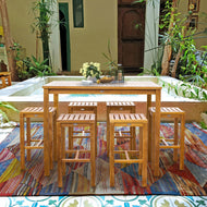 7 Piece Teak Wood Santa Monica Patio Bistro Bar Set, 55" Bar Table and 6 Barstools - Chic Teak