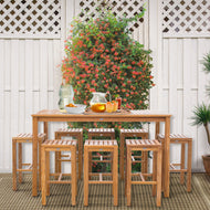 9 Piece Teak Wood Santa Monica Patio Bistro Bar Set, 71" Bar Table and 8 Barstools - Chic Teak