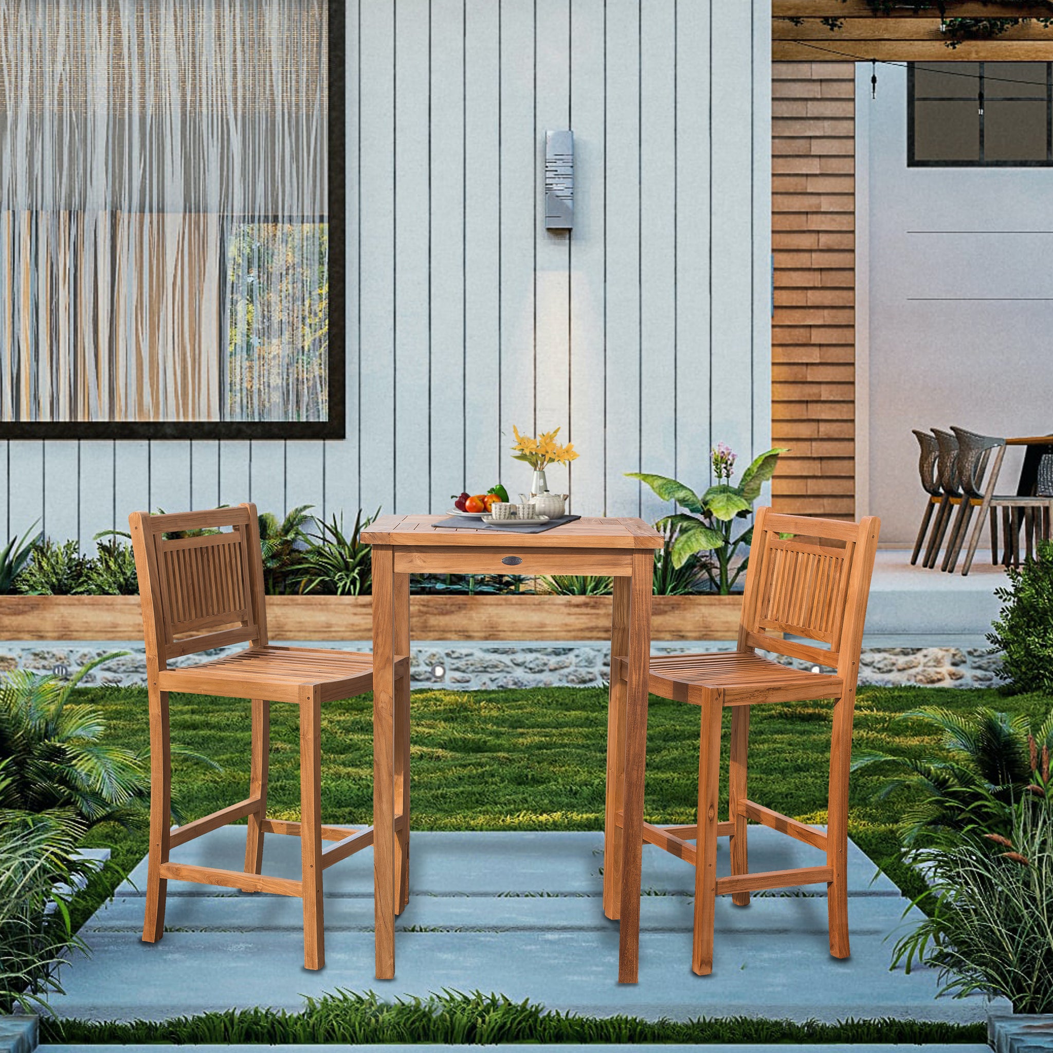 3 Piece Teak Wood Maldives Small Patio Bistro Bar Set with 27" Square