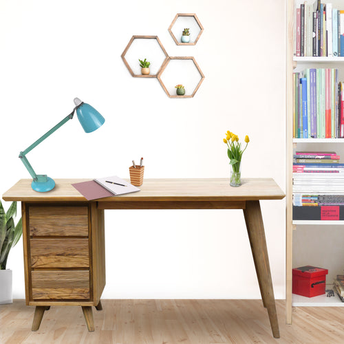 Recycled Teak Wood Retro Writing Desk with 3 Drawers