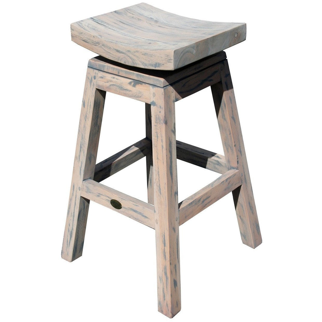 Rustic Teak Wood Vessel Barstool with Swivel Seat - Chic Teak