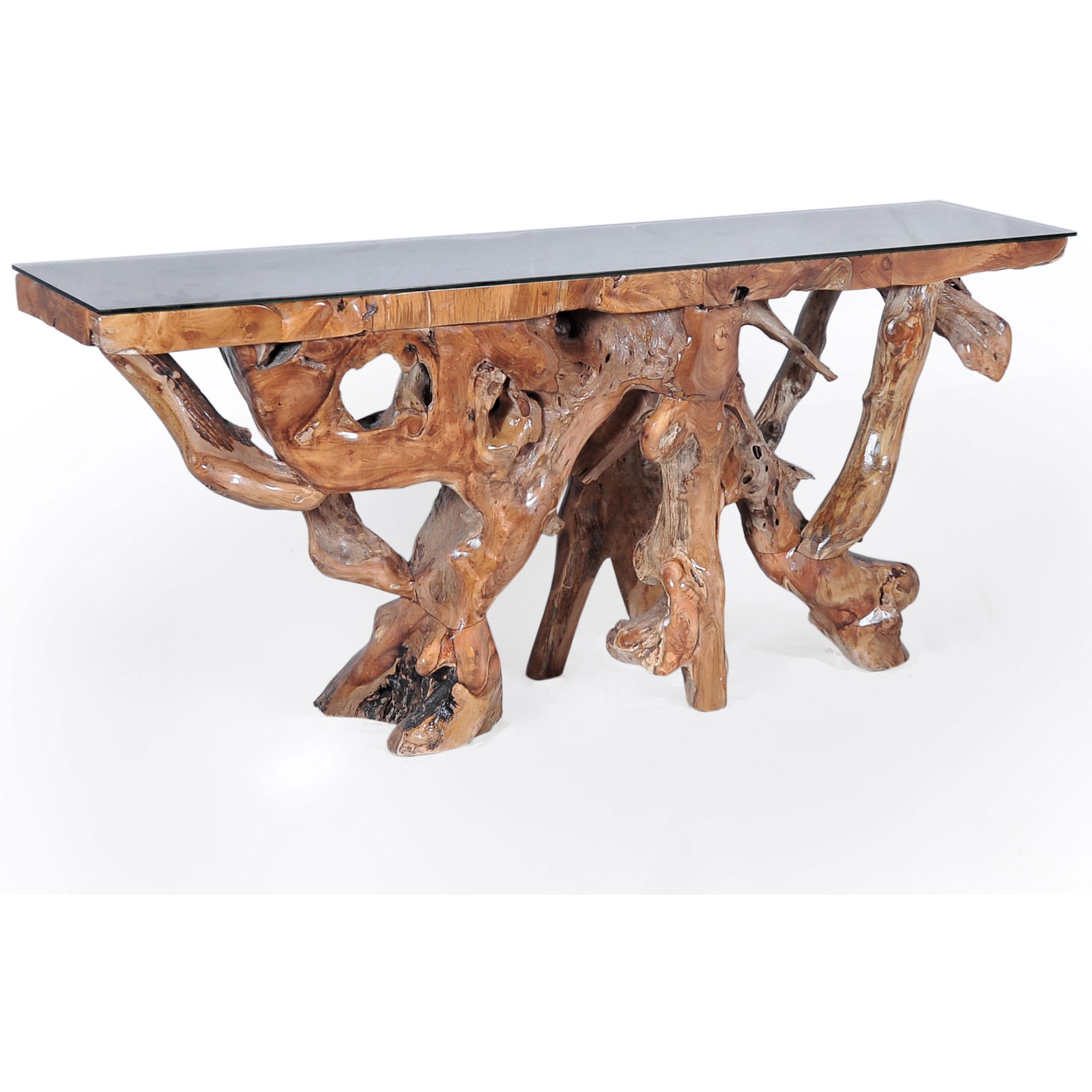 Teak Wood Root Console Table with Glass Top, 72 inches by Chic Teak ...
