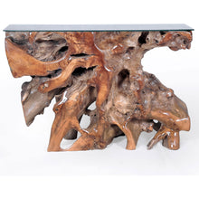 Teak Wood Root Console Table with Glass Top, 48 inches - Chic Teak