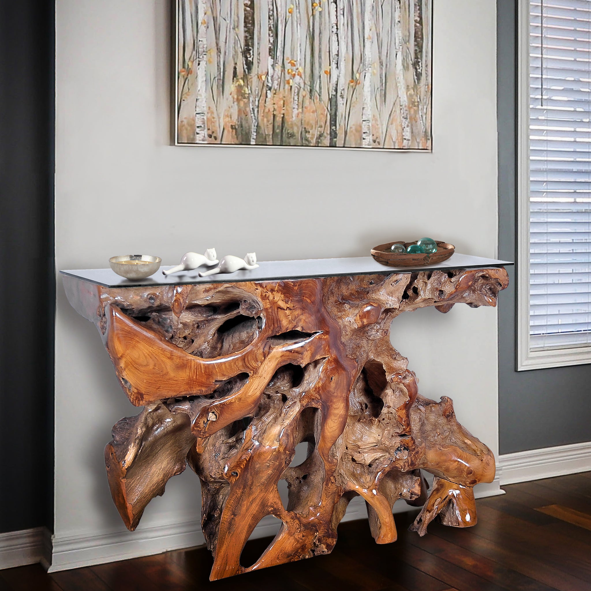 Teak Root Console Teak Wood Root Console Table with Glass Top, 48 inches by Chic Teak ...